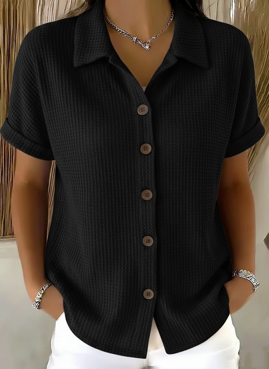Casual Polo-collar Button-up Waffle Shirt