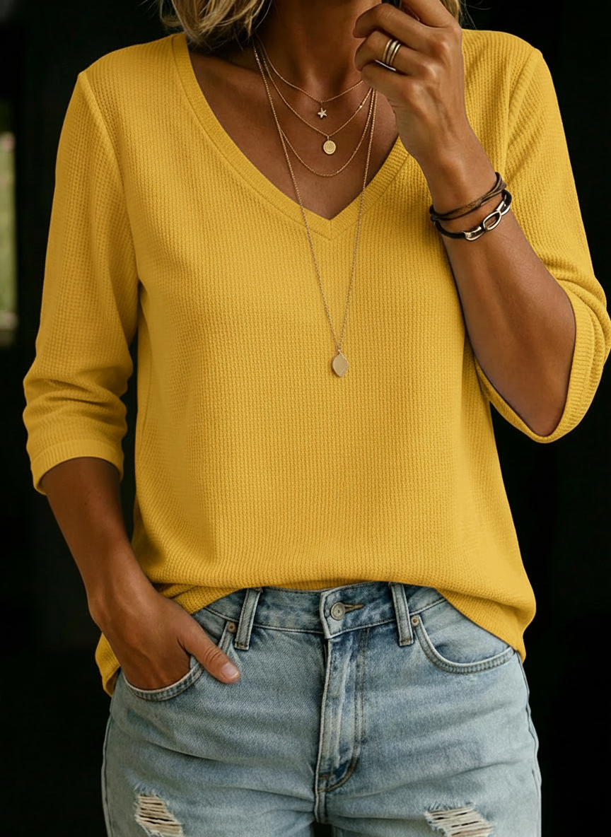 New Arrivals🔥 Women's V-Neck Waffle-Knit Top