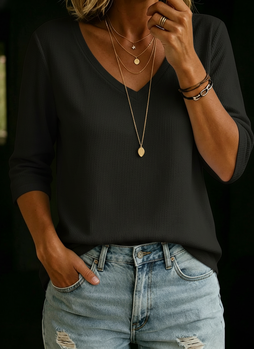 New Arrivals🔥 Women's V-Neck Waffle-Knit Top