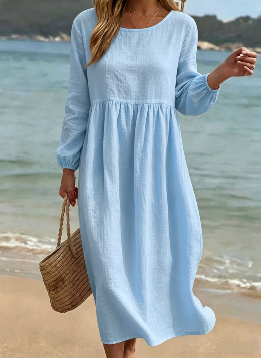 New Arrivals🔥 Women's Casual Round-Neck Cotton-Linen Maxi Dress