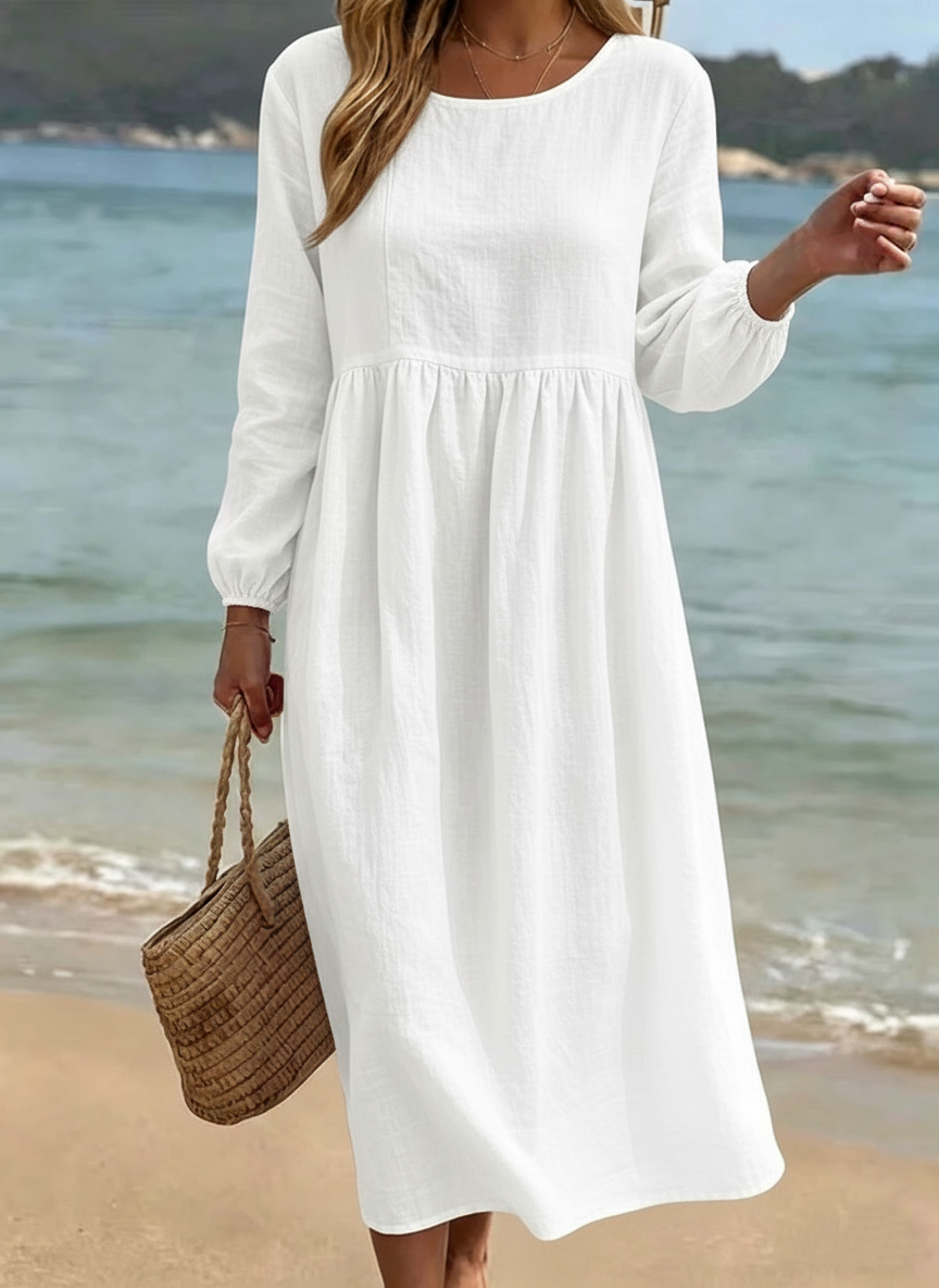 New Arrivals🔥 Women's Casual Round-Neck Cotton-Linen Maxi Dress