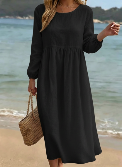 New Arrivals🔥 Women's Casual Round-Neck Cotton-Linen Maxi Dress