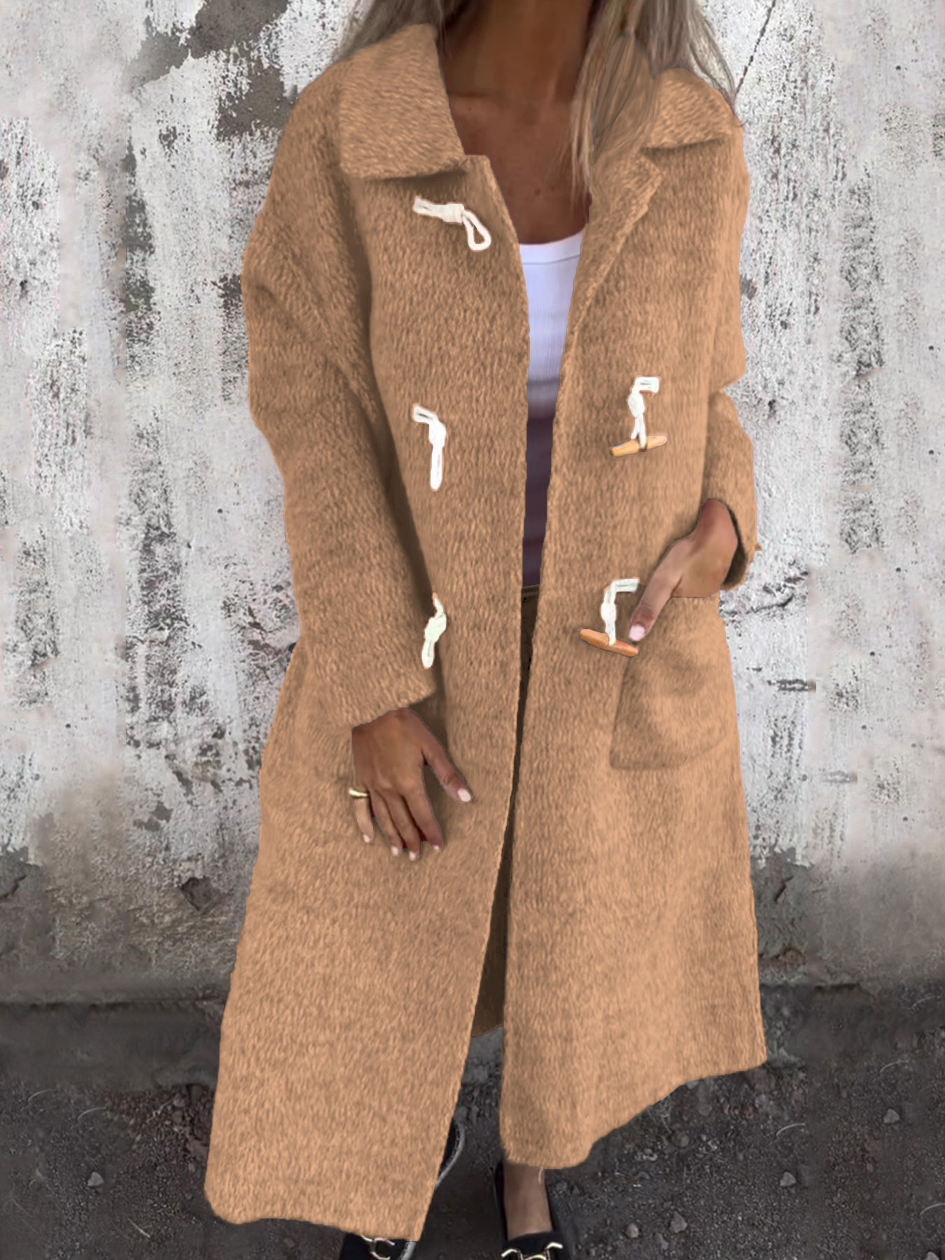 Women's Woolen Horn Button Long-sleeved Coat