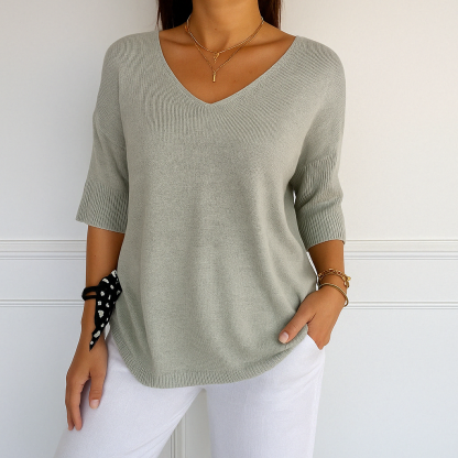 Women's soft and elegant V-neck sweater