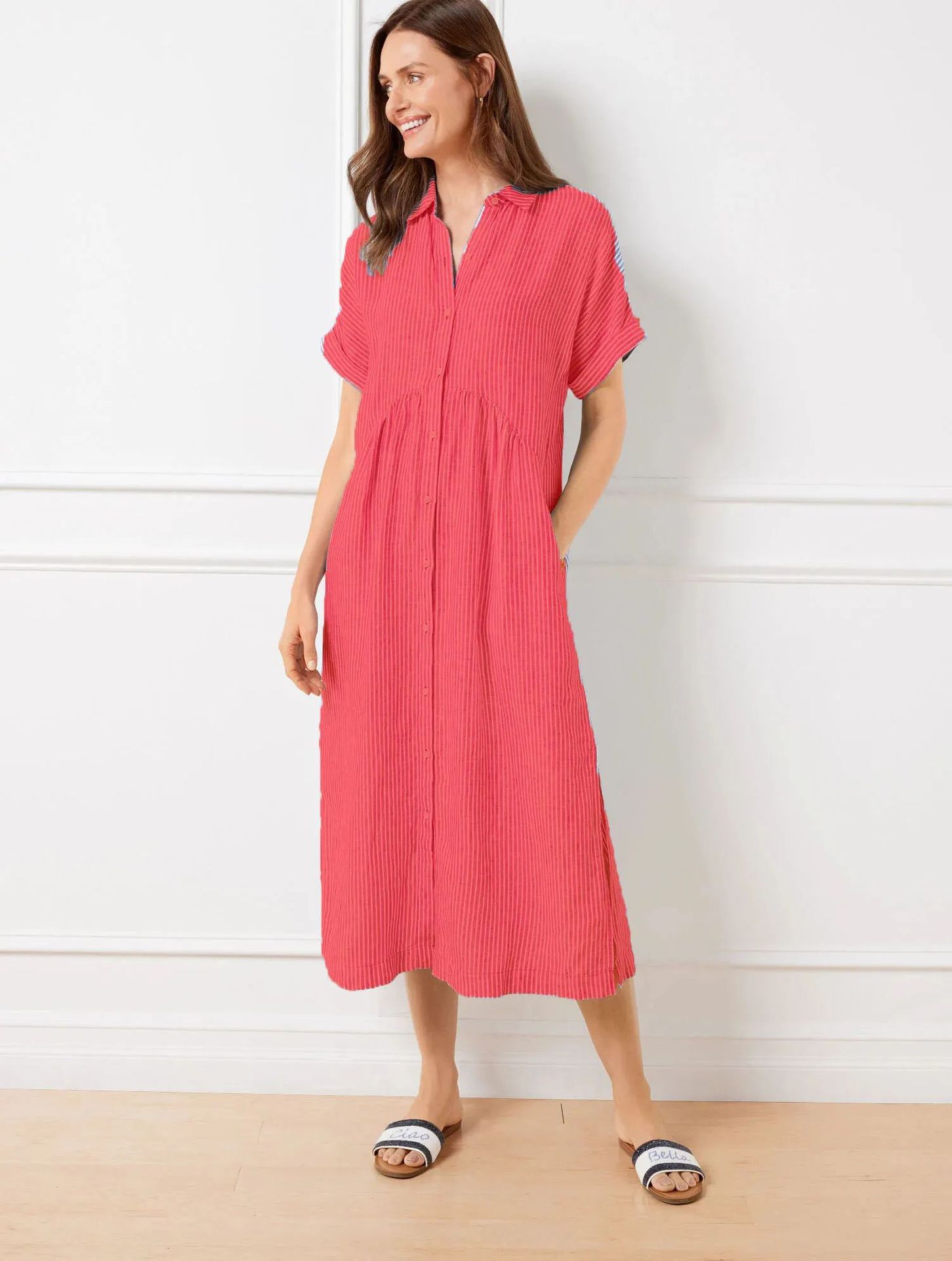 NEW🔥 Women's Striped Short Sleeve Shirt Dresses