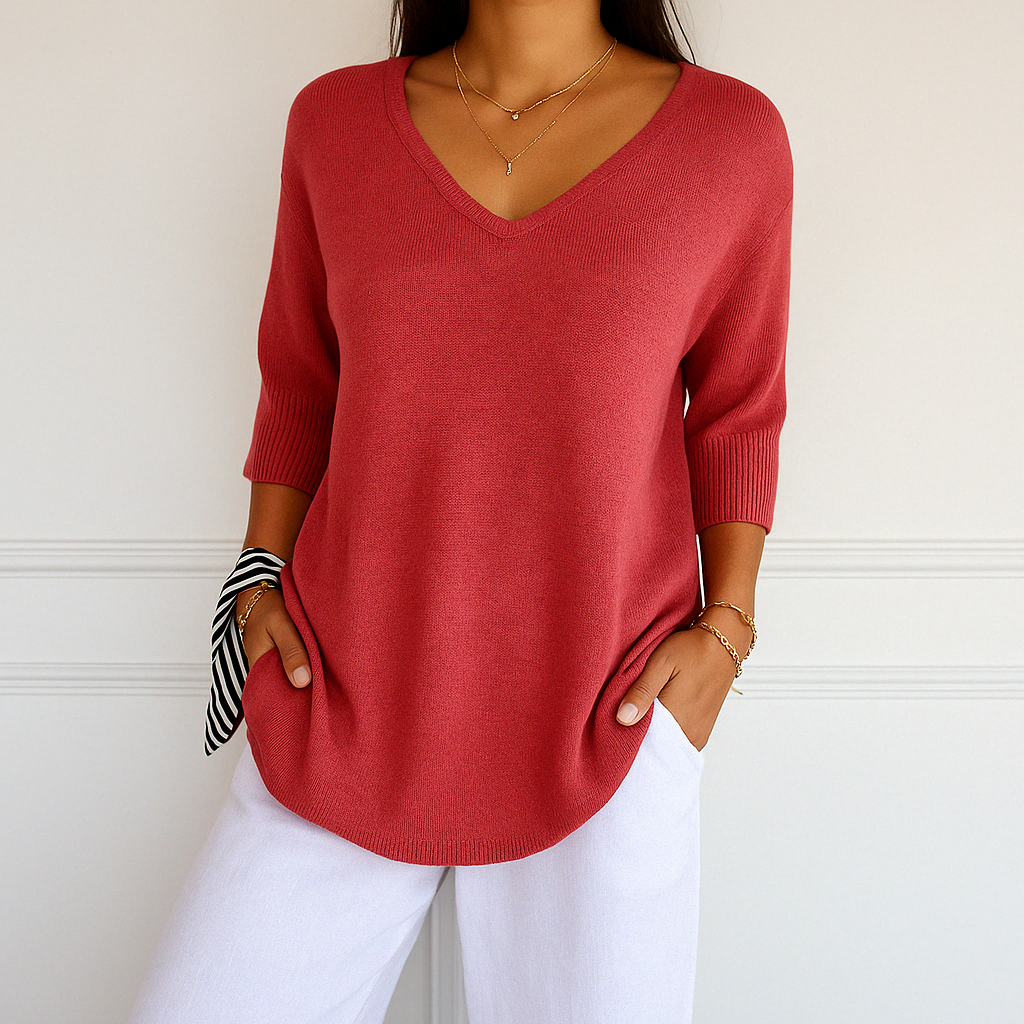 Women's soft and elegant V-neck sweater
