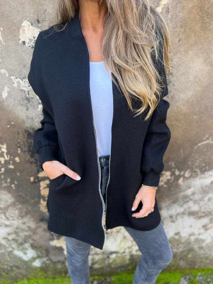 Round Neck Zipper Long Sleeve Casual Jacket