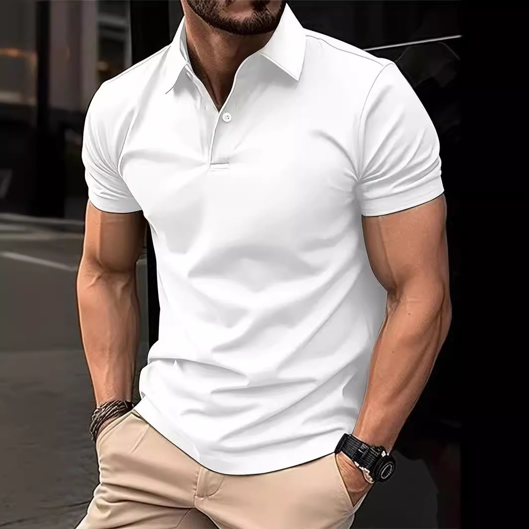 Men's Casual Solid Color Buttoned Short Sleeve Polo Shirt