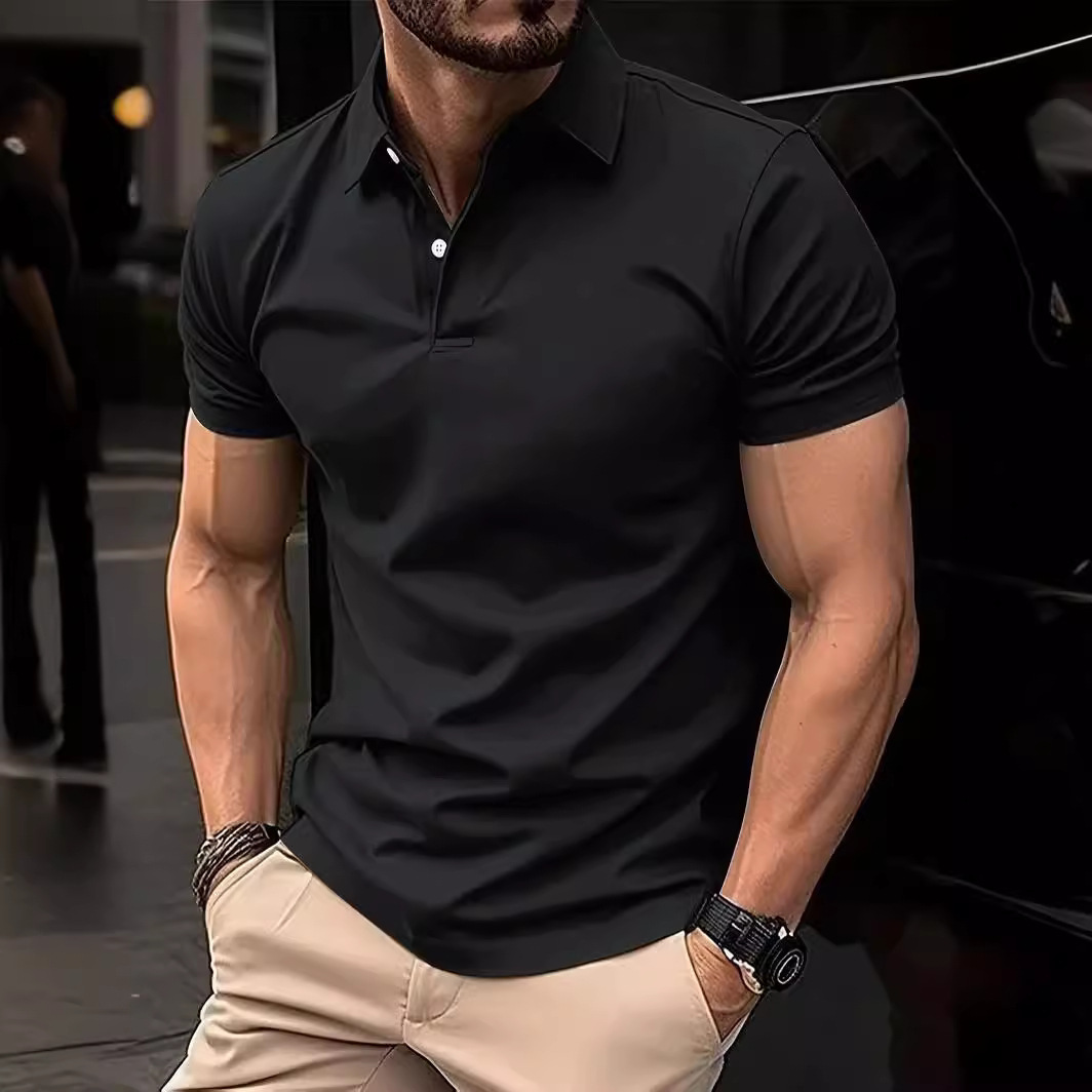 Men's Casual Solid Color Buttoned Short Sleeve Polo Shirt