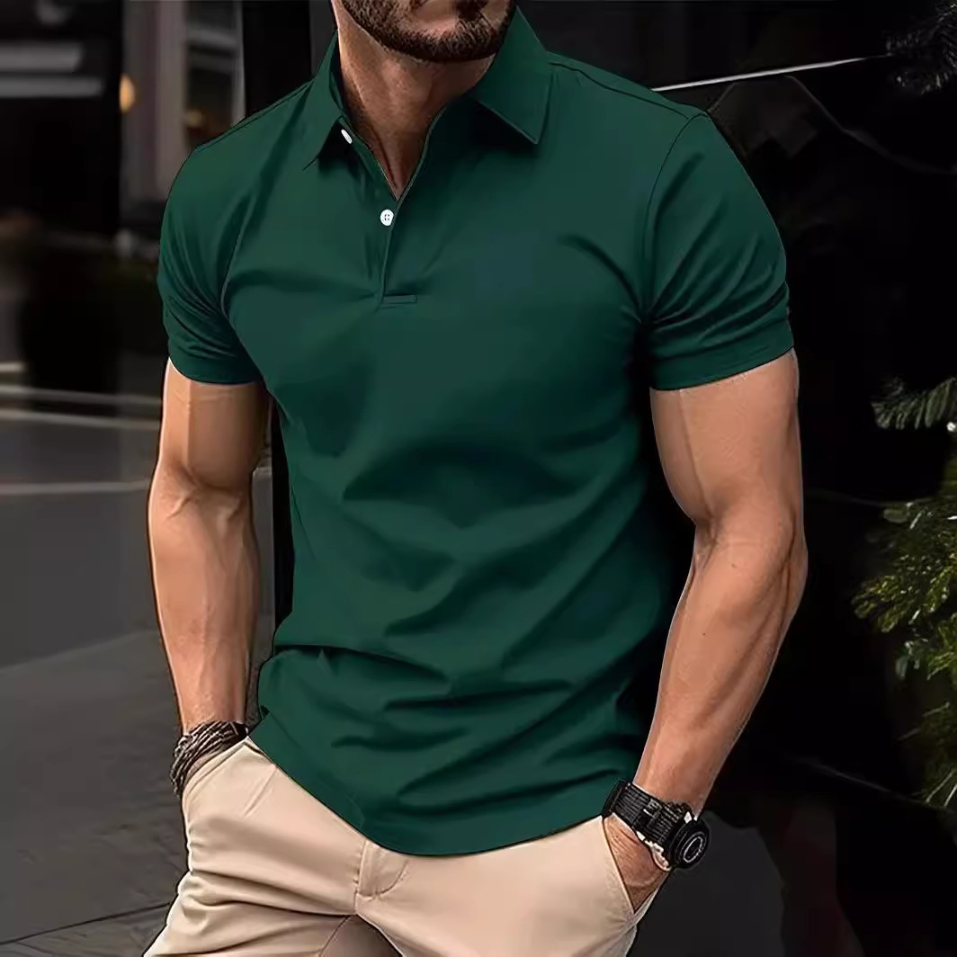 Men's Casual Solid Color Buttoned Short Sleeve Polo Shirt