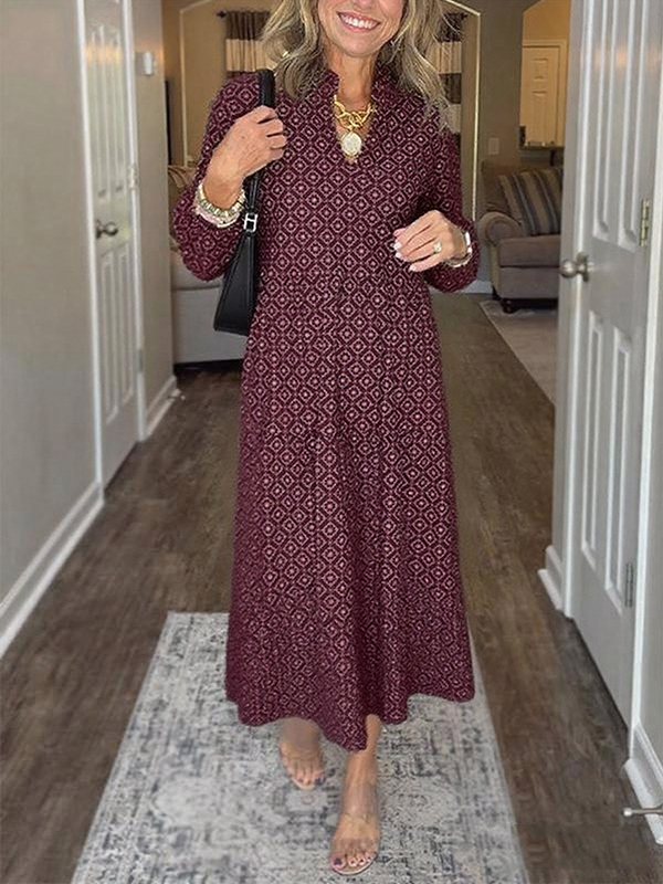 NEW🔥 V Neck Vintage Printed Maxi Dress