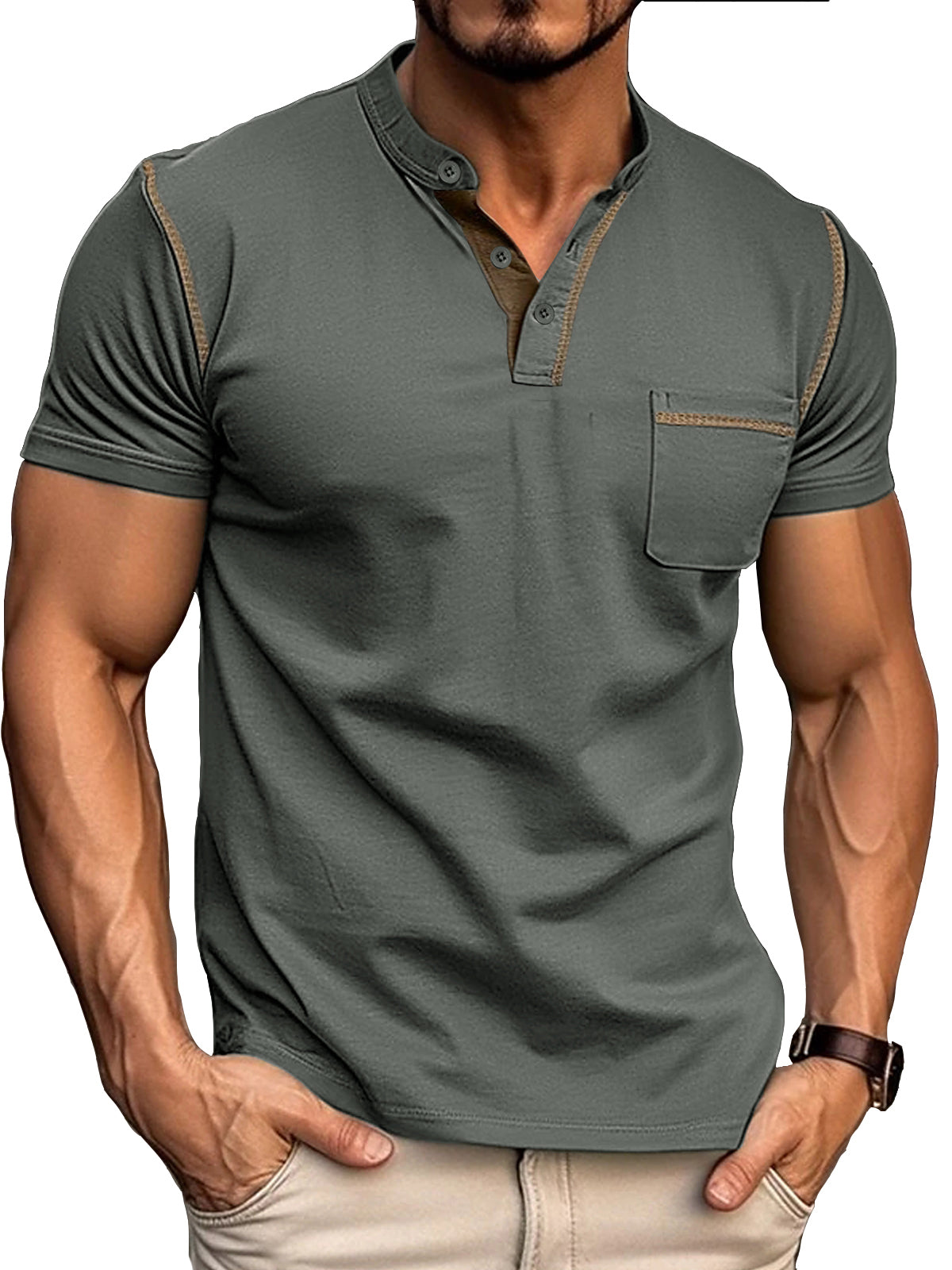 Men's Fashion Cotton Short Sleeve Henley Shirt