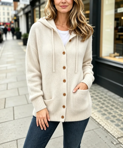 CLEARANCE SALE🔥Women's Cozy Hooded Button-Front Knit Cardigan Sweater with Pockets