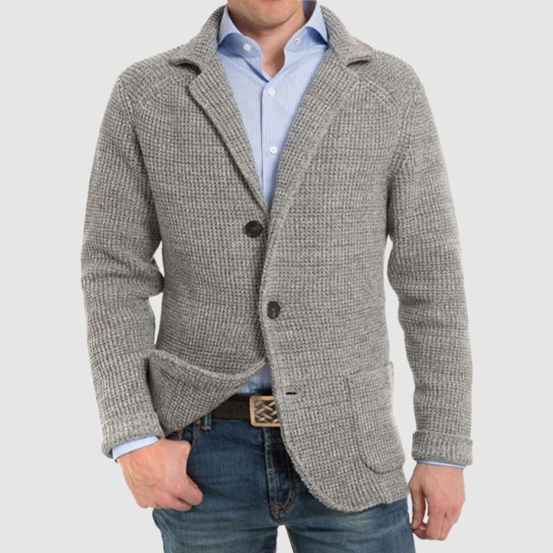 Men's Elegant Lapel Pocket Long Sleeve Knit Jacket