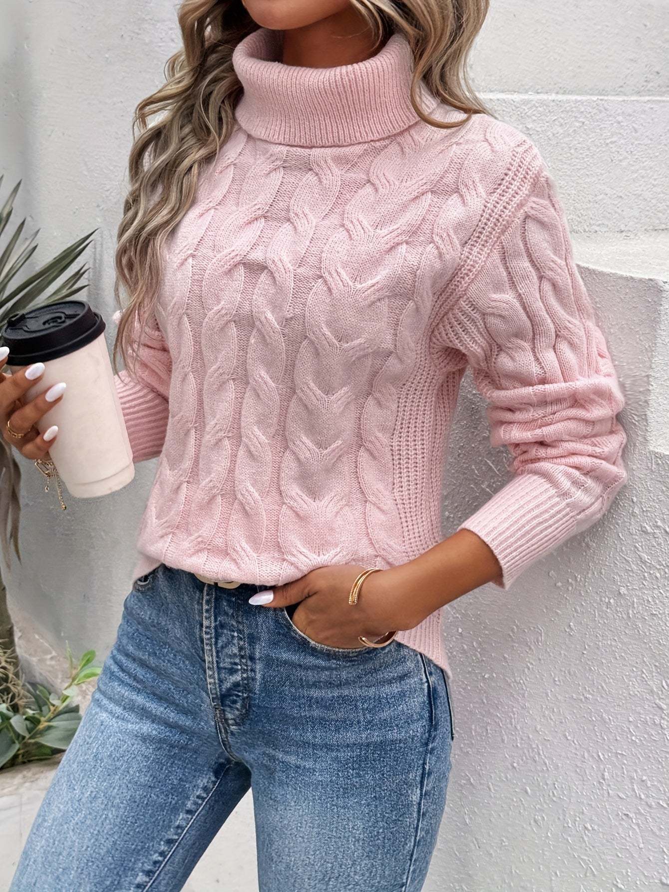 Elegant, textured, warm turtleneck sweater