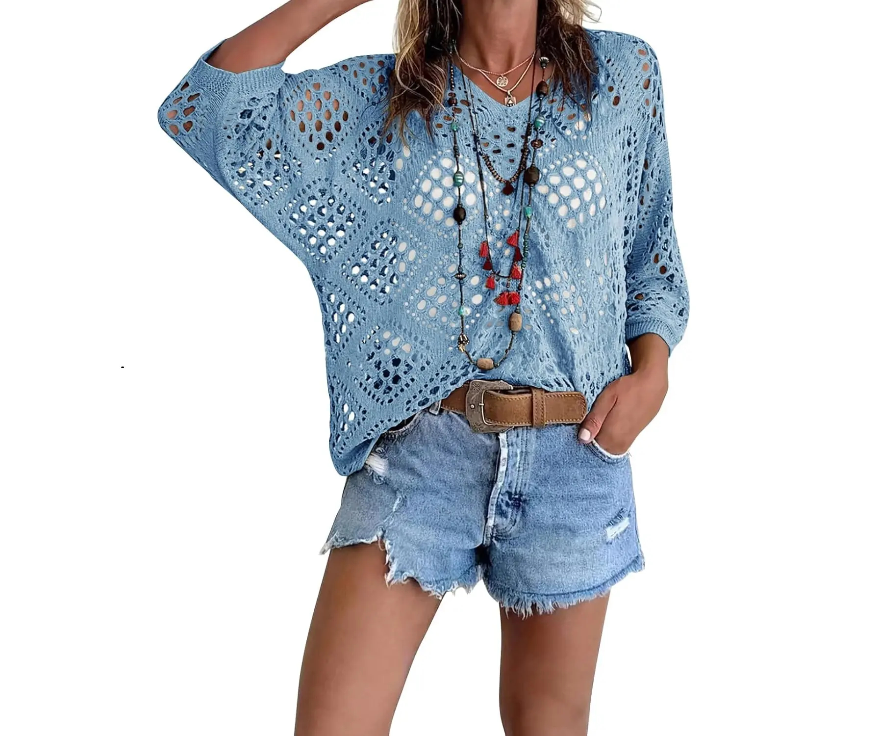 New Arrivals🔥 Women's Bohemian-Inspired Beige Crochet Top with V-Neck