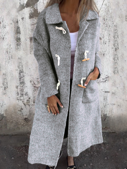 Women's Woolen Horn Button Long-sleeved Coat