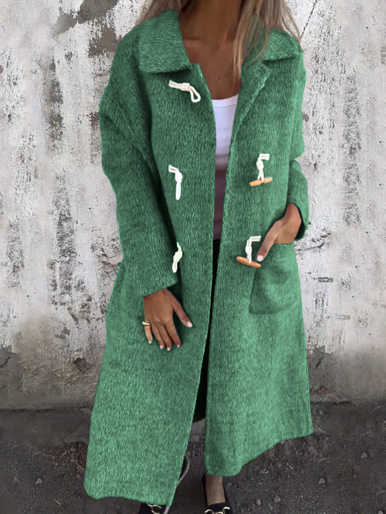 Women's Woolen Horn Button Long-sleeved Coat