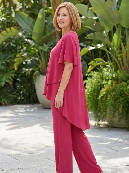 NEW🔥 Asymmetric Layered Top & Wide Leg Pants Set