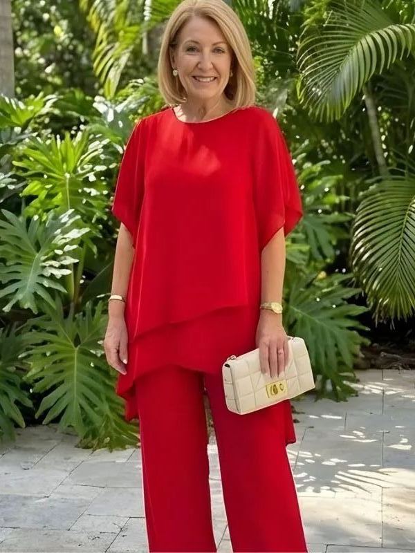 NEW🔥 Asymmetric Layered Top & Wide Leg Pants Set