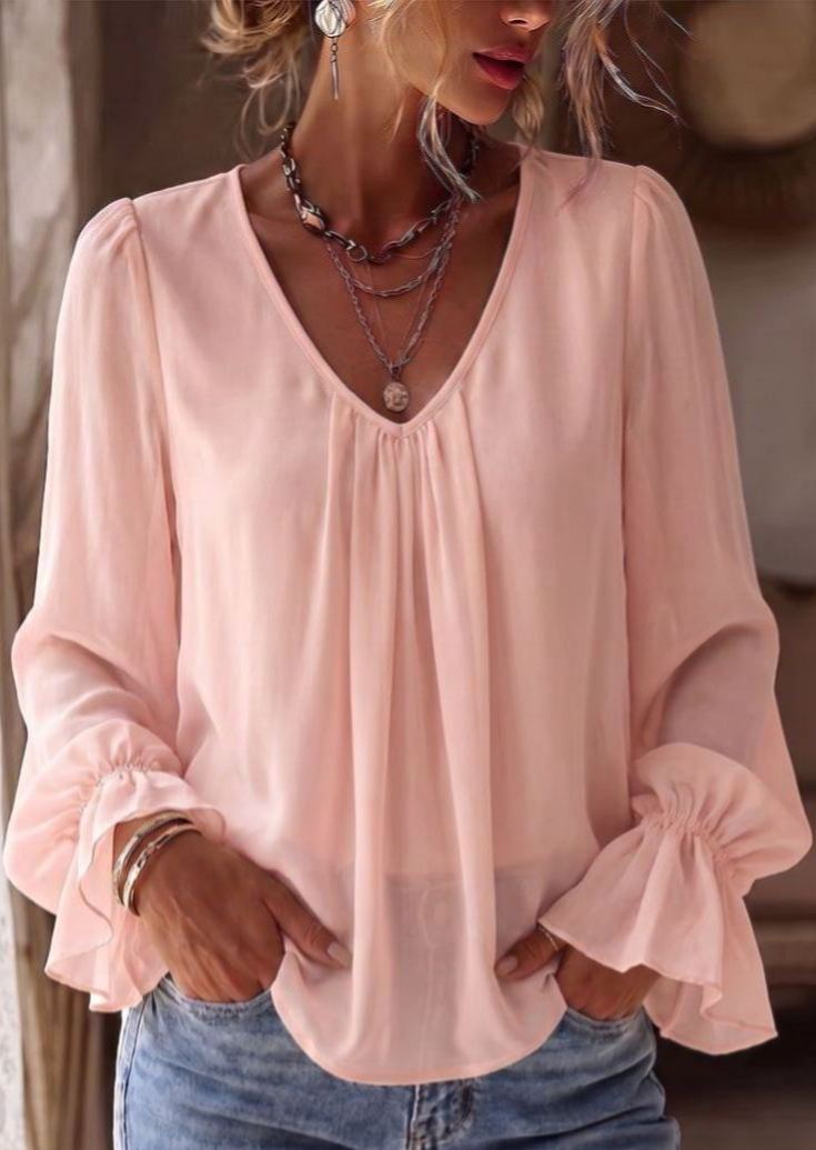 Romantic Pastel V-Neck Blouse