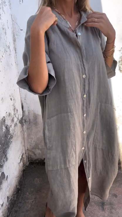 Hot Sale🔥 Women's Fashion Shirt Style Casual Long Dress