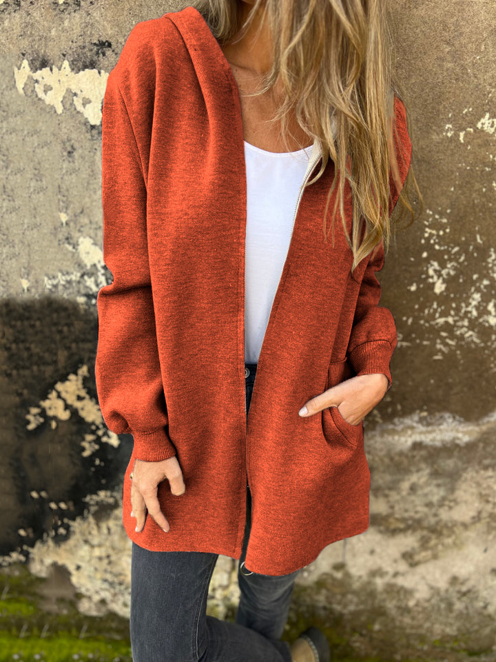 Round Neck Zipper Long Sleeve Casual Jacket