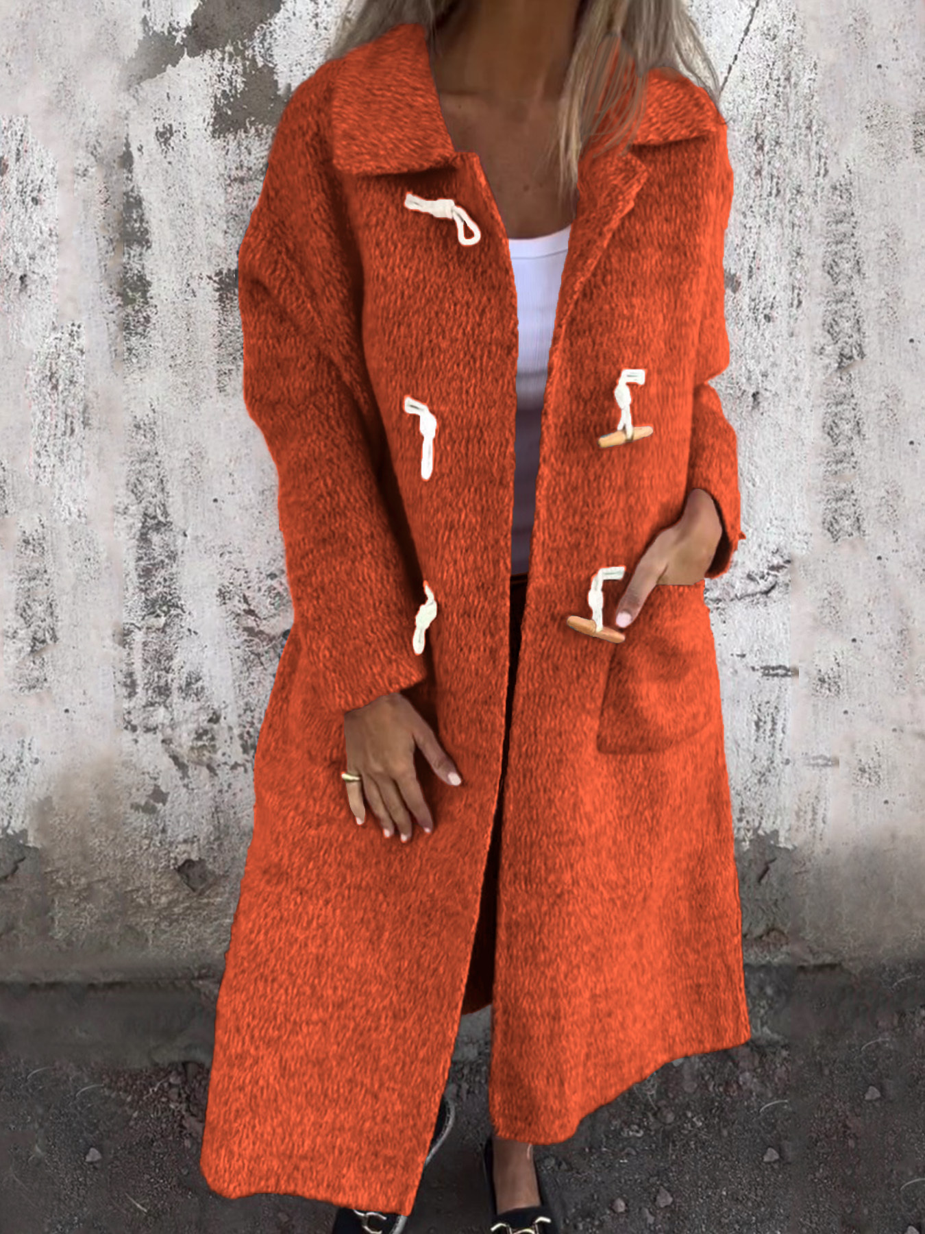 Women's Woolen Horn Button Long-sleeved Coat