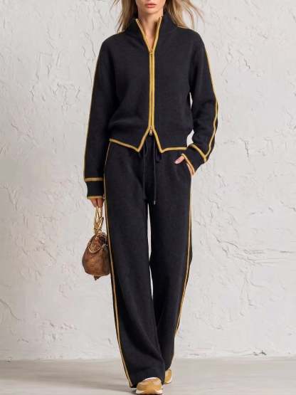⏰ LAST DAY SAVE 49%💥 Chic Color Block Trim Knit Loungewear Set