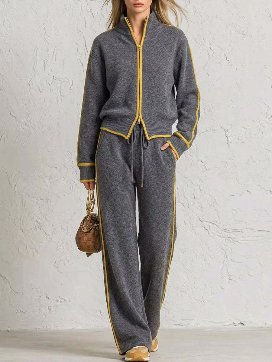 ⏰ LAST DAY SAVE 49%💥 Chic Color Block Trim Knit Loungewear Set