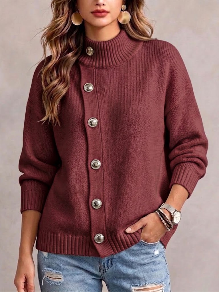 CLEARANCE SALE🔥 Asymmetric-button loose-fit knit top