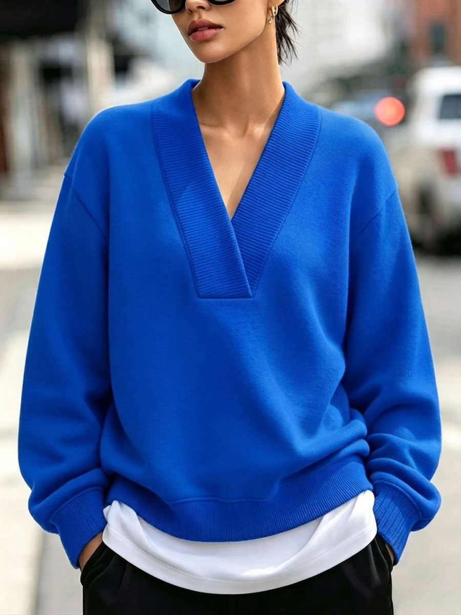 CLEARANCE SALE🔥 Chic Cozy Blue V-neckline Sweatshirt