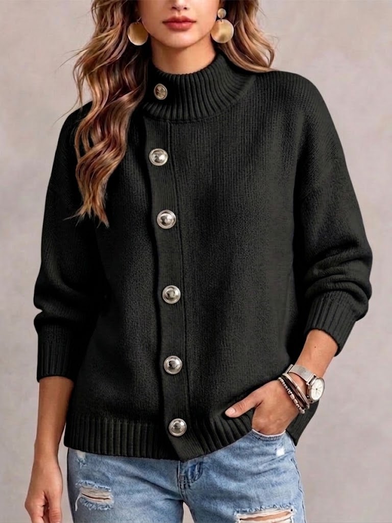 CLEARANCE SALE🔥 Asymmetric-button loose-fit knit top