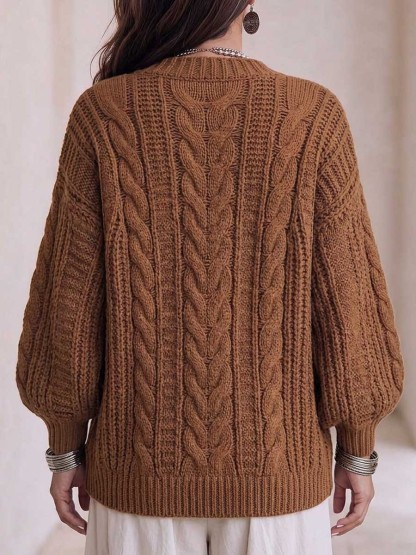 CLEARANCE SALE🔥 Women's Solid Color V-neck Long Sleeve Casual Loose Knit Cardigan
