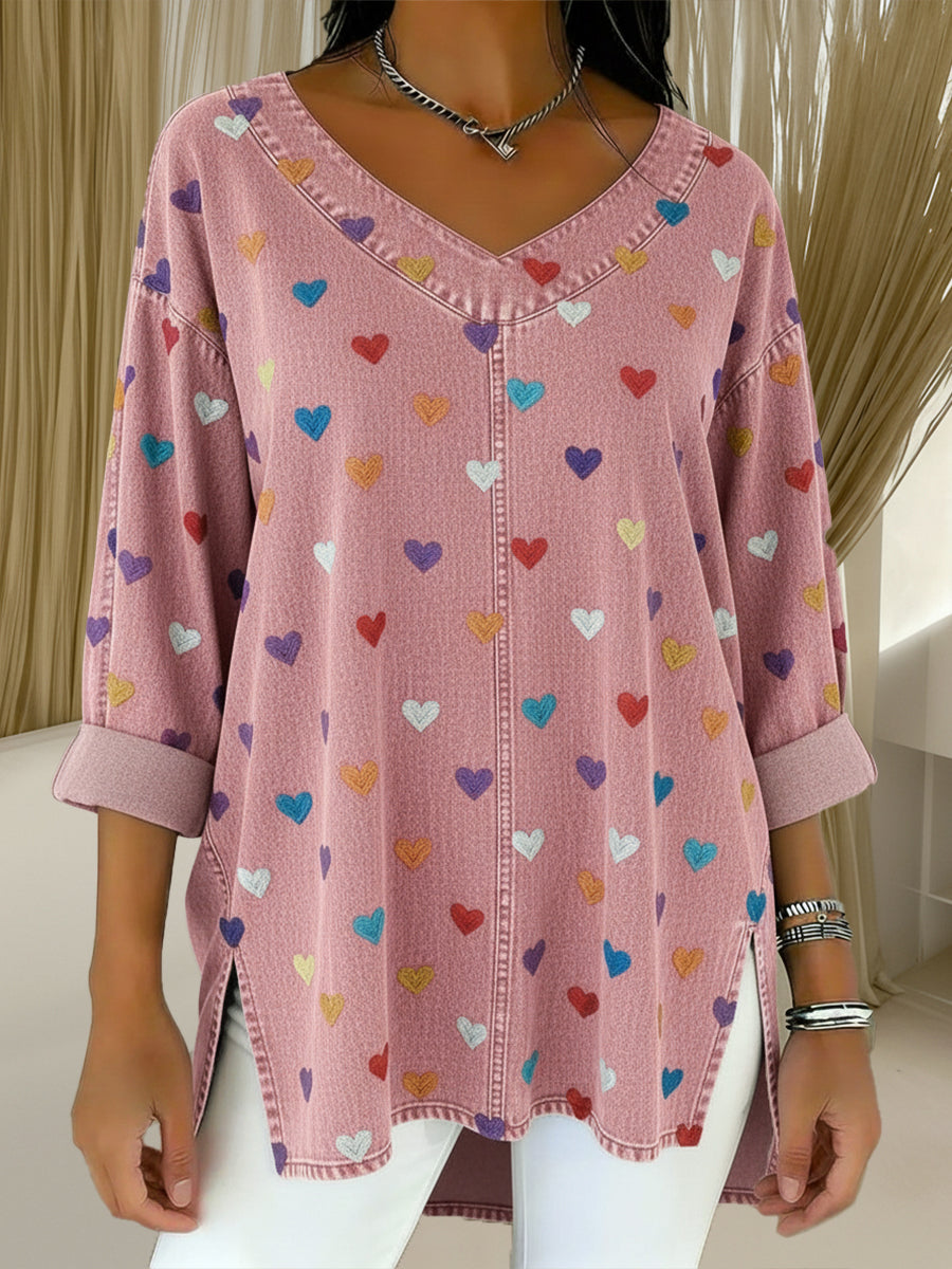 CLEARANCE SALE🔥 Women's Heart Casual Washed Denim Cotton Top