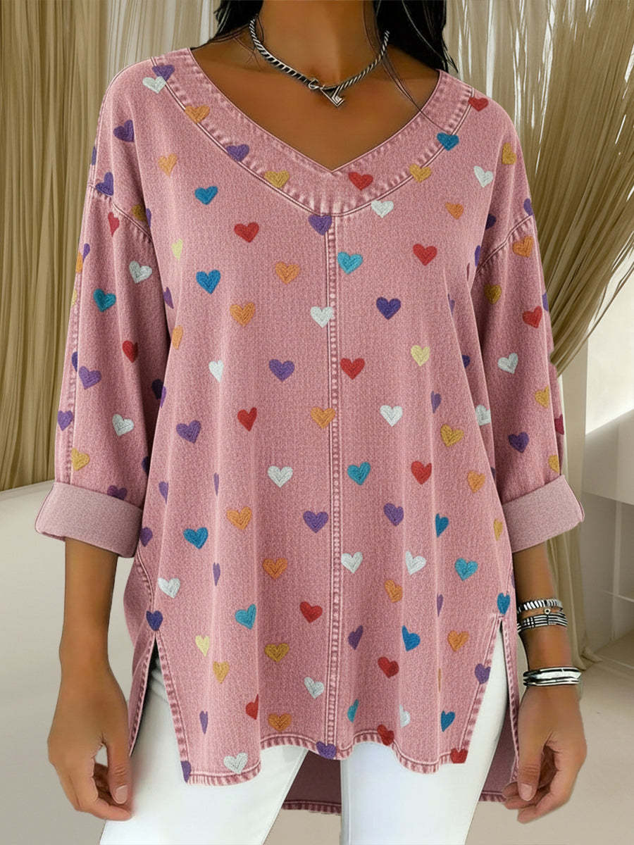 CLEARANCE SALE🔥 Women's Heart Casual Washed Denim Cotton Top