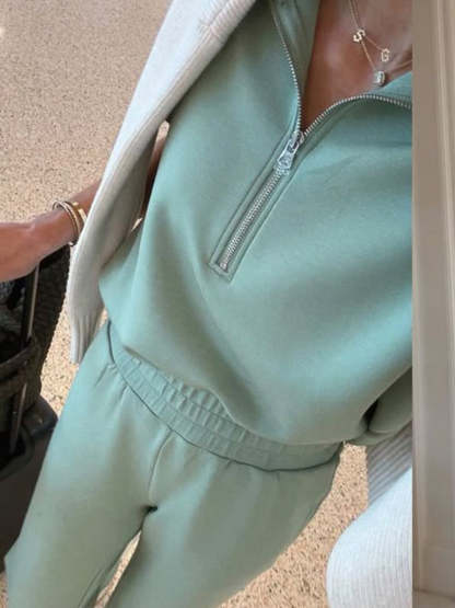 Cozy Travel Stand-collar Zip Sweatshirt & Pants Two-piece Set