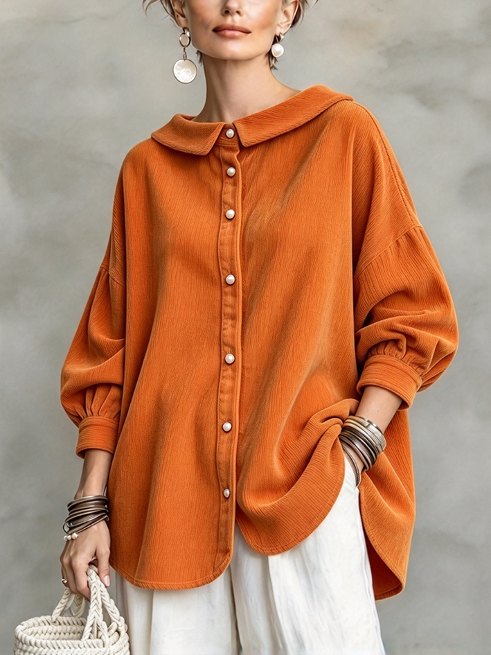 New Arrivals🔥 Chic Vintage Textured Orange Button-down Collared Shirt