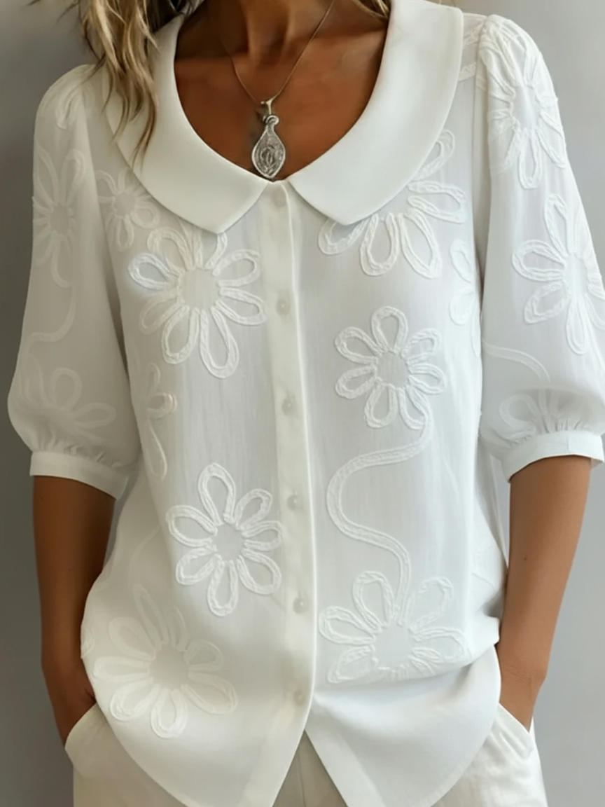 CLEARANCE SALE🔥Vintage Peter Pan Collar Embroidered Floral Shirt