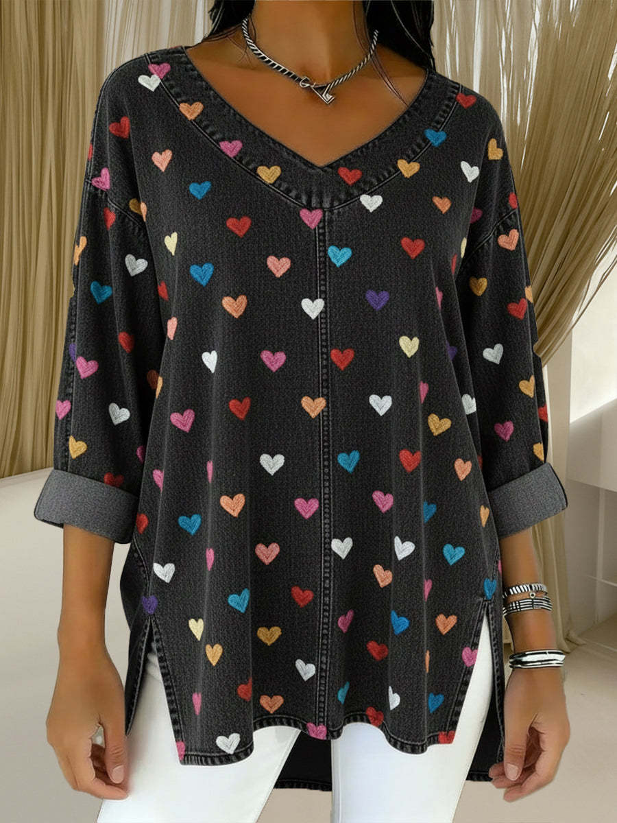 CLEARANCE SALE🔥 Women's Heart Casual Washed Denim Cotton Top