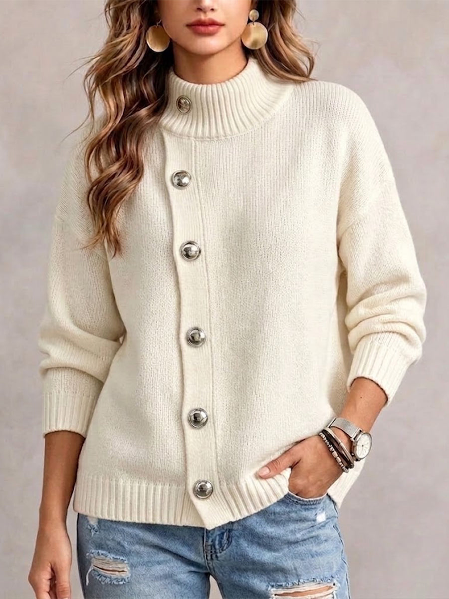 CLEARANCE SALE🔥 Asymmetric-button loose-fit knit top