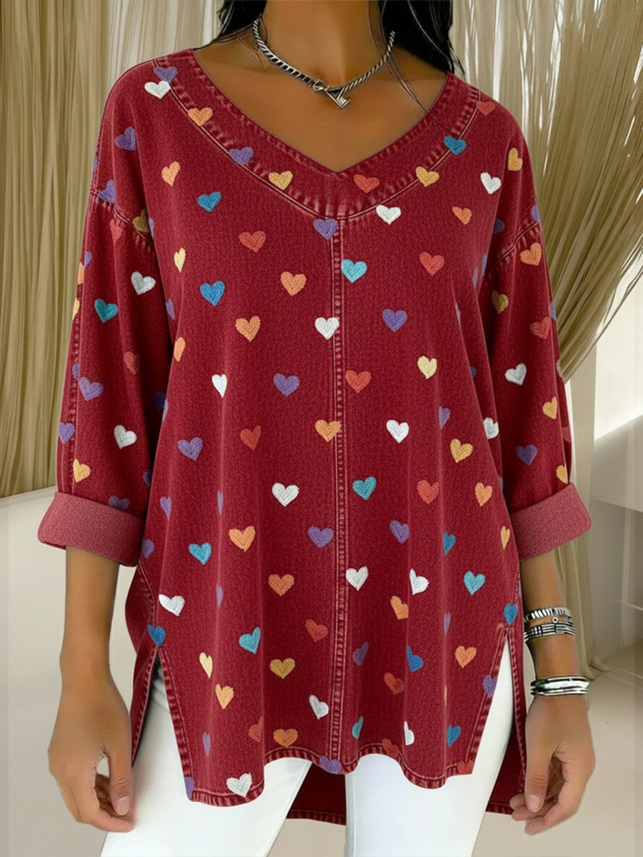 CLEARANCE SALE🔥 Women's Heart Casual Washed Denim Cotton Top
