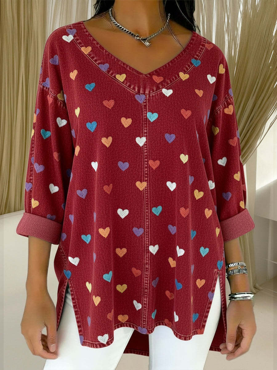 CLEARANCE SALE🔥 Women's Heart Casual Washed Denim Cotton Top