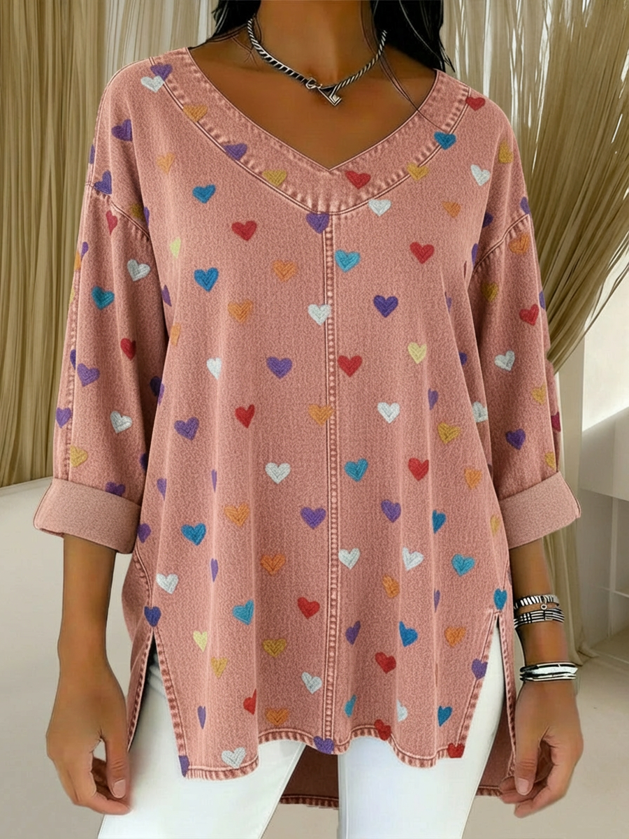 CLEARANCE SALE🔥 Women's Heart Casual Washed Denim Cotton Top