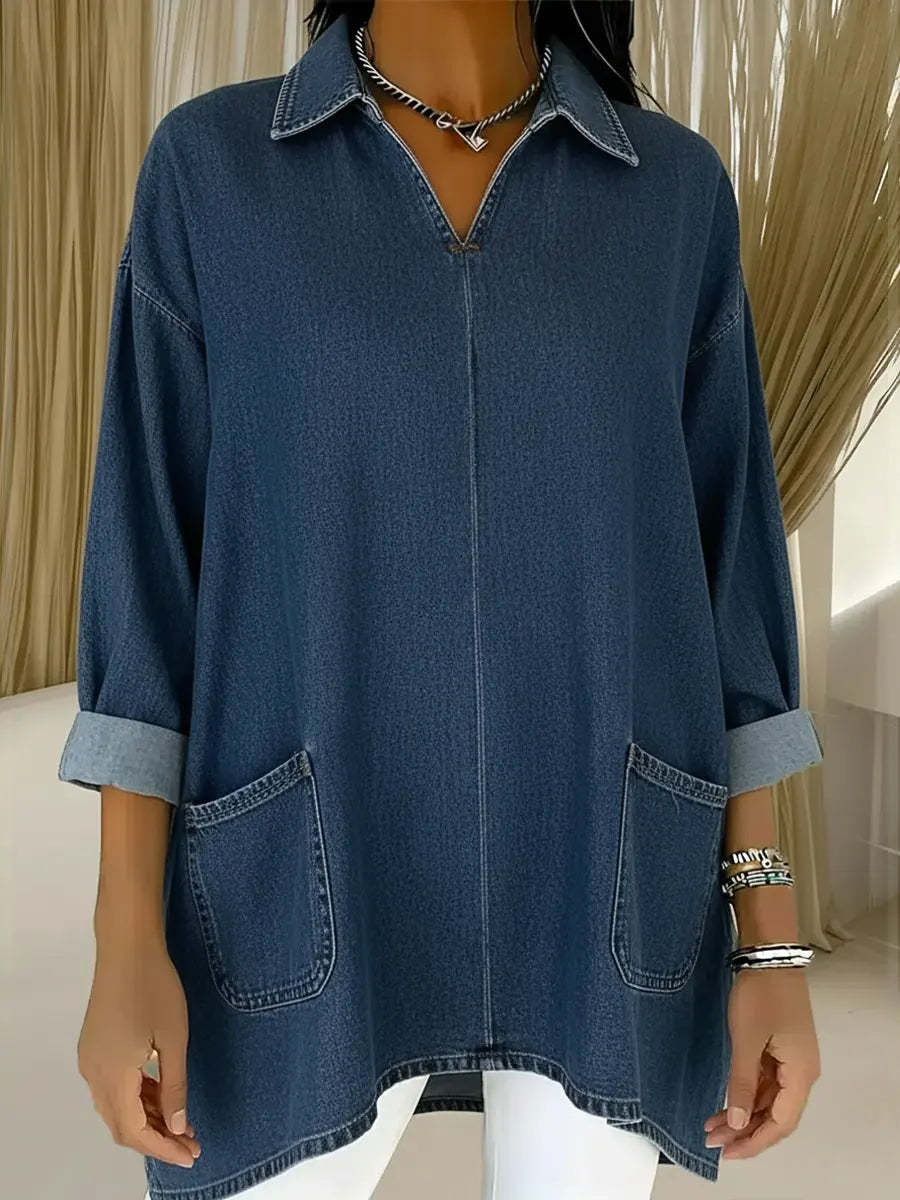 CLEARANCE SALE🔥 Women's Casual Loose-fitting Denim Pocket Cotton Shirt