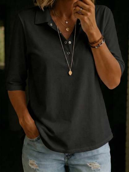 New Arrivals🔥 Casual Cozy Polo Collar 100% Cotton Half-sleeve T-shirt