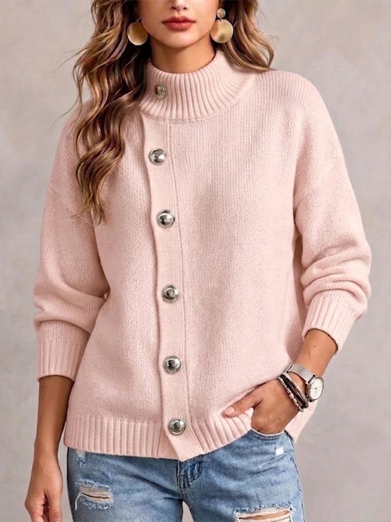 CLEARANCE SALE🔥 Asymmetric-button loose-fit knit top