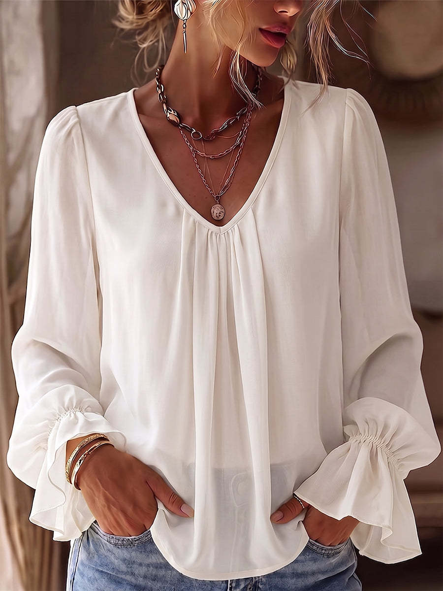 Romantic Pastel V-Neck Blouse