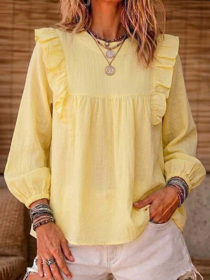 New Arrivals🔥 Women's Cotton And Linen Top With Ruffle Trim