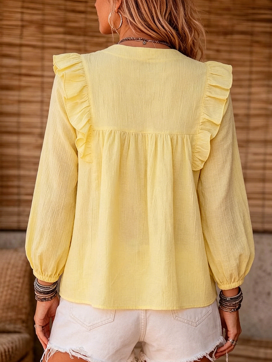 New Arrivals🔥 Women's Cotton And Linen Top With Ruffle Trim